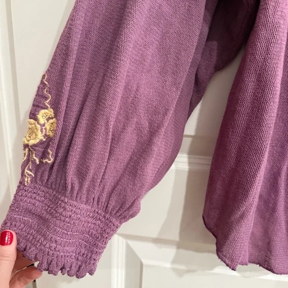 Free People Margie Balloon Sleeve Embroidered Top in Dusty Violet - Picture 7 of 10